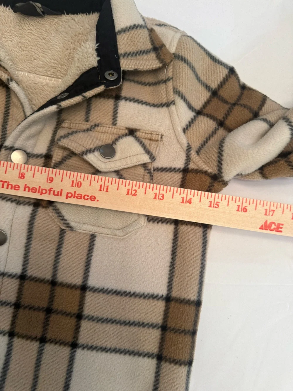Eddie Bauer Cream, Brown & Black Plaid Sherpa-Lined Shirt Jacket